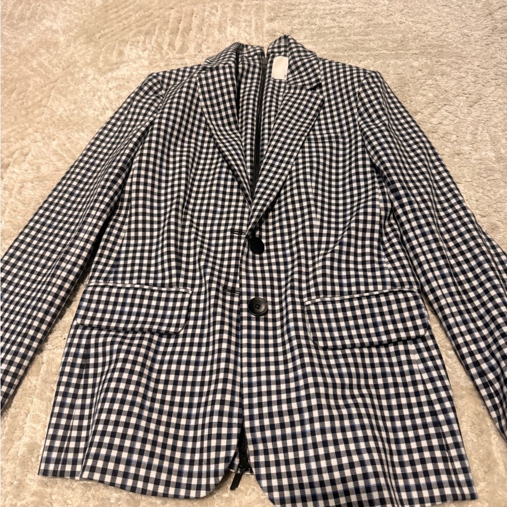 Tibi Navy and White Checkered Blazer